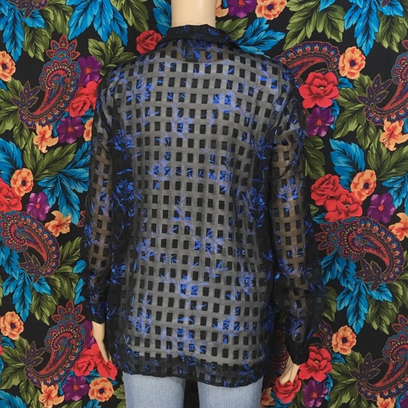 WOMEN’S LIGHT Sheer SEE THROUGH TOP Blouse Shirt MEDIUM wrap button up - Picture 5 of 5